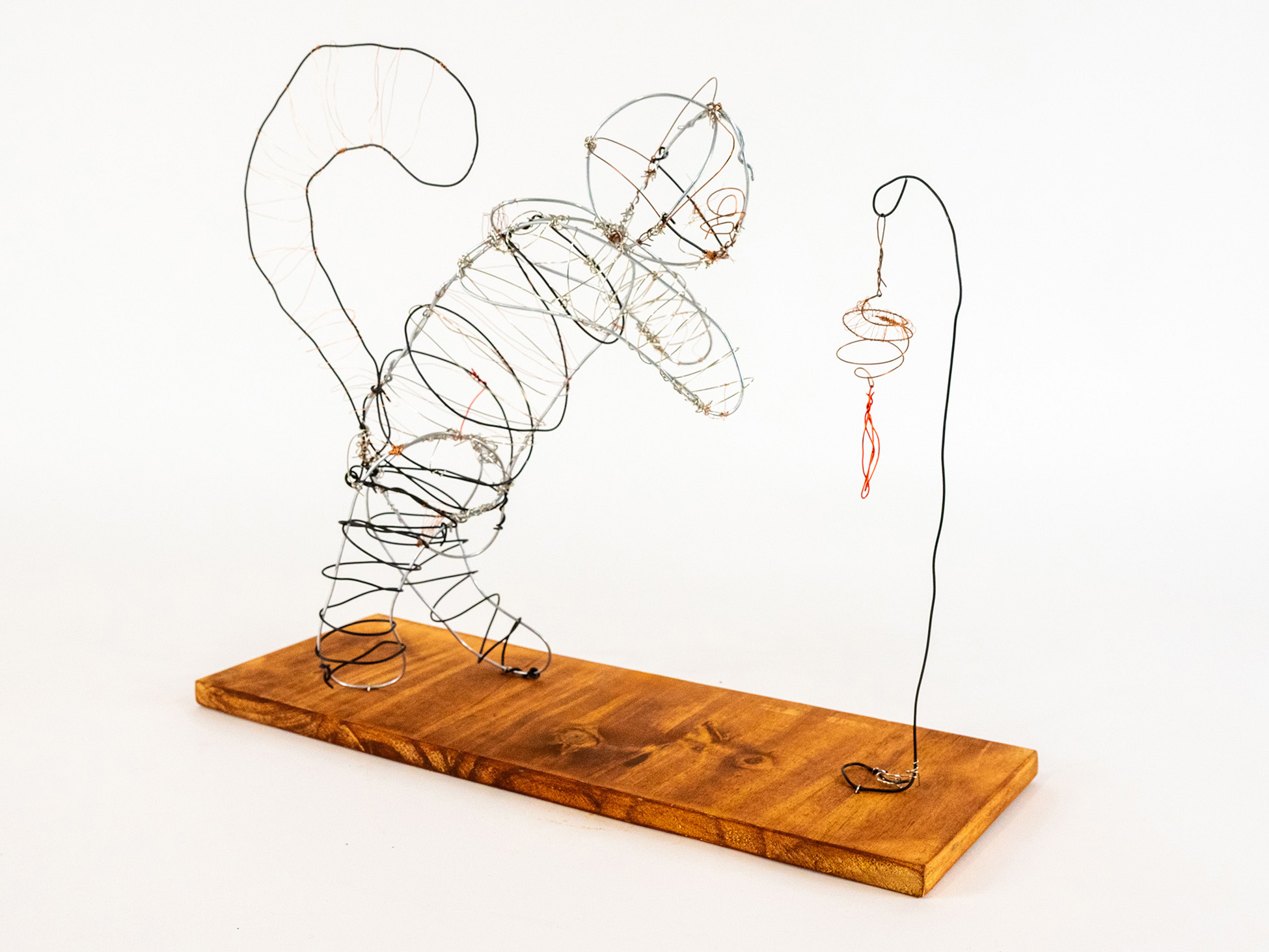 Cat Playing with Toy by Alexandra Moya - Wire sculpture